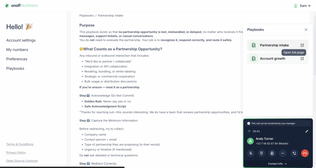 A playbook is displayed to guide an agent