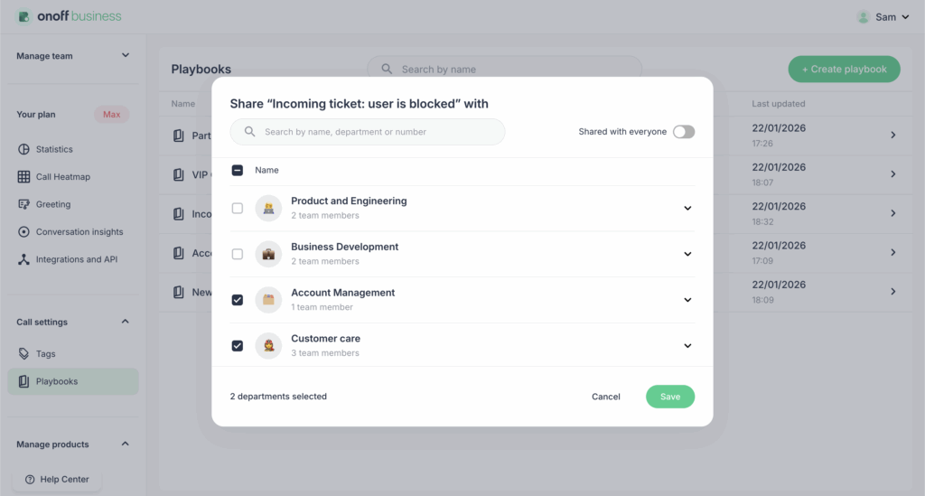 Share the playbooks with departments
